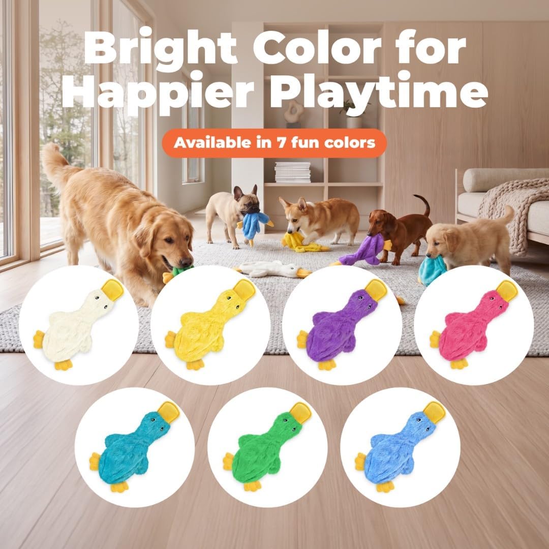 Furnexa Squeaky Crinkle Duck Dog Toy, Stuffing Free Plush Toy for Small, Medium and Large Dogs, Interactive Chew and Fetch Toy