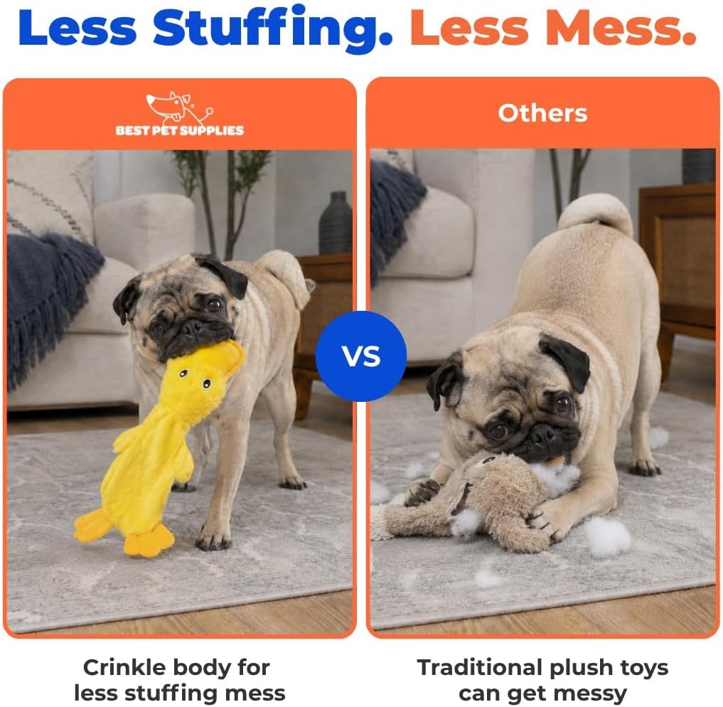 Furnexa Squeaky Crinkle Duck Dog Toy, Stuffing Free Plush Toy for Small, Medium and Large Dogs, Interactive Chew and Fetch Toy