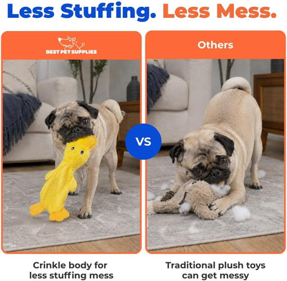Furnexa Squeaky Crinkle Duck Dog Toy, Stuffing Free Plush Toy for Small, Medium and Large Dogs, Interactive Chew and Fetch Toy